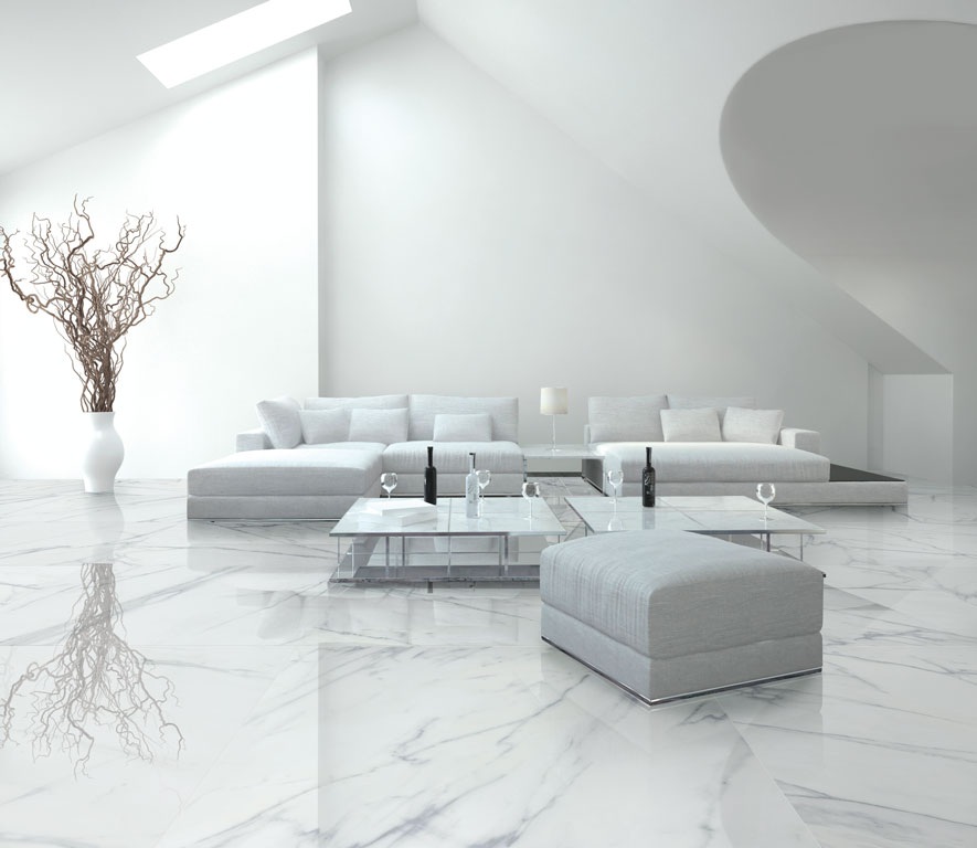 Không gian phòng khách với đá marble